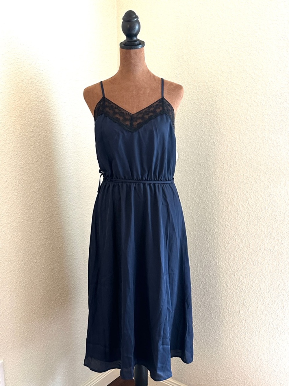 Chelsea28 Navy Blue Lace-Trim Midi Dress